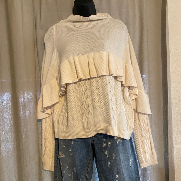 Project NAADAM Sweaters |Ivory Neck Ruffle Sweater - Picture 4 of 5
